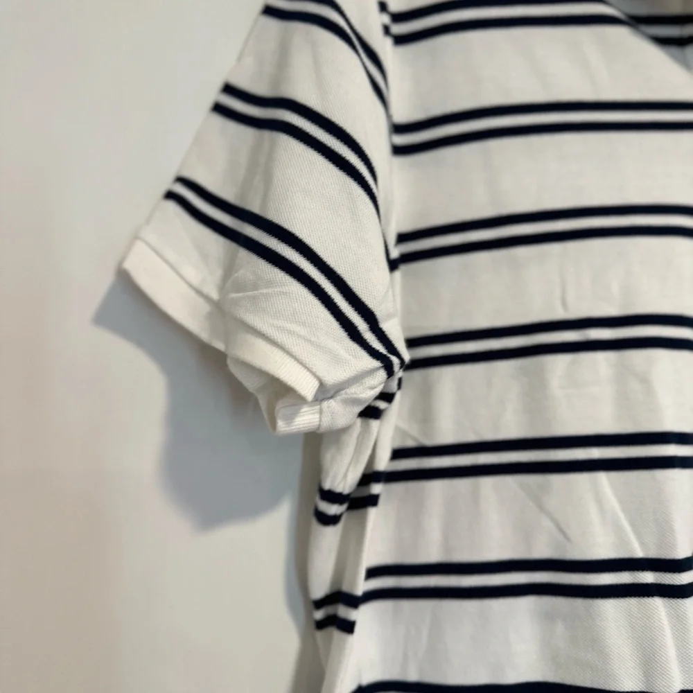 POLO RALPH LAUREN SzXXL Pique white/ navy striped Cotton Polo Short Sleeve Shirt
